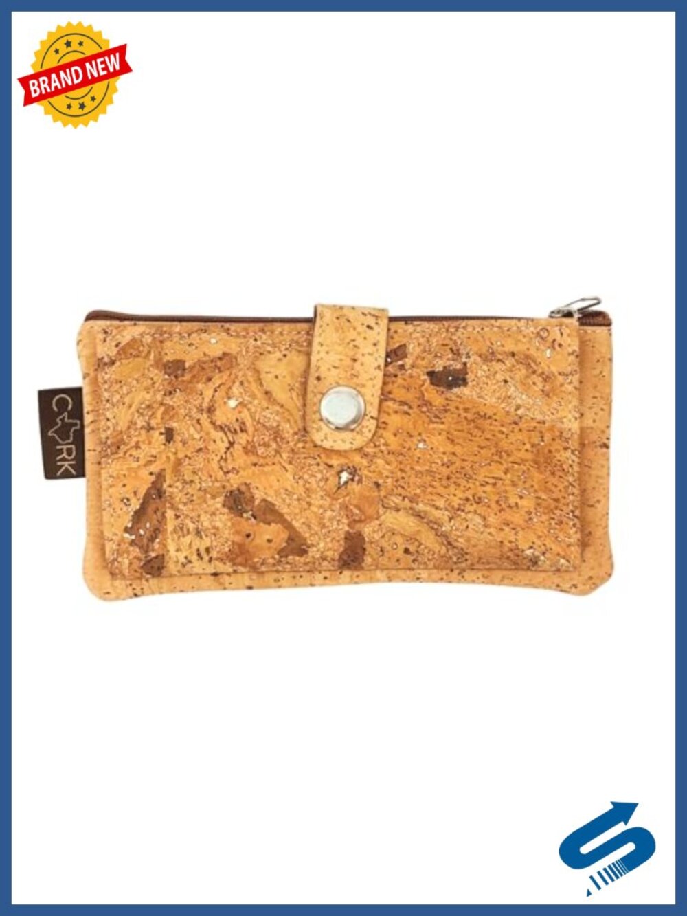 Slim Bifold Cork Wallet with 8 Card Slots and Zipper Coin Pocket